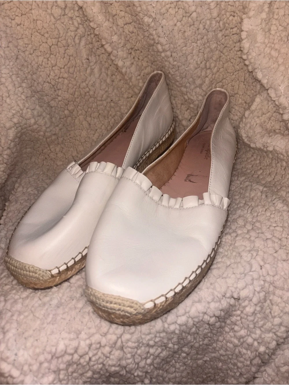 Kate Spade White Leather Ruffle Espadrille Flats Size 10 US